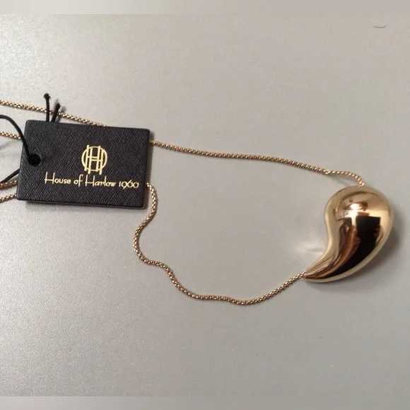 House of Harlow 1960 Bean Pendant Necklace in Gold NWT - Picture 1 of 2